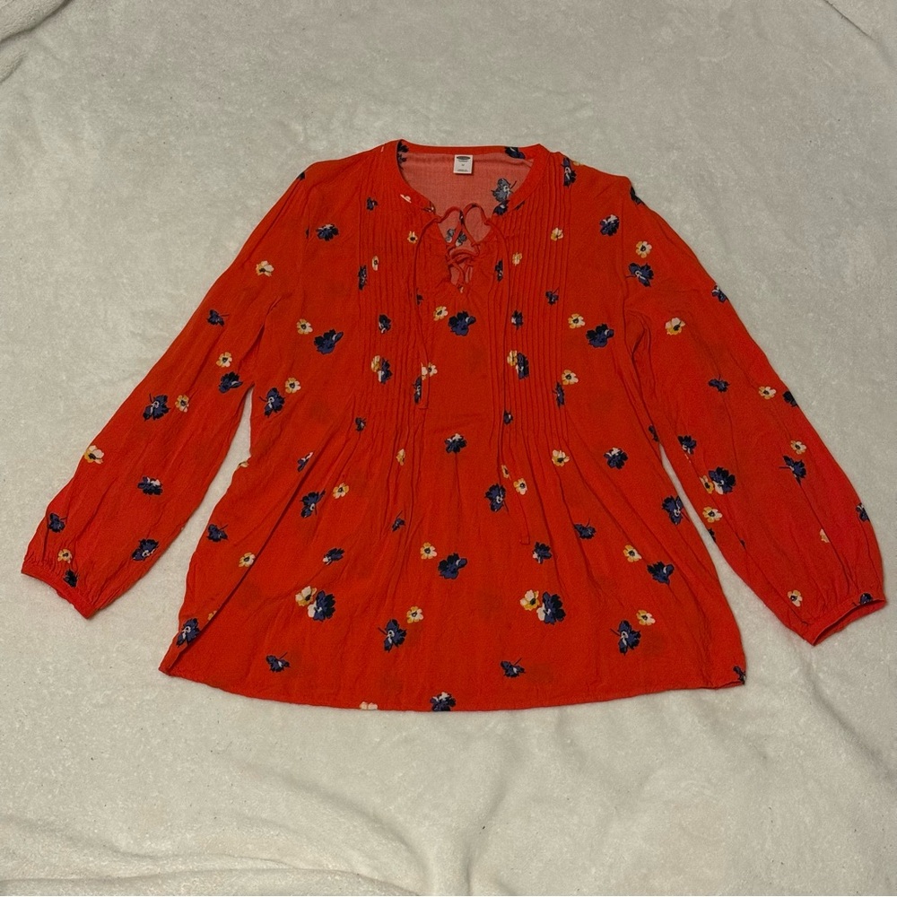Old Navy Floral Red Women's Drawstring Top Medium